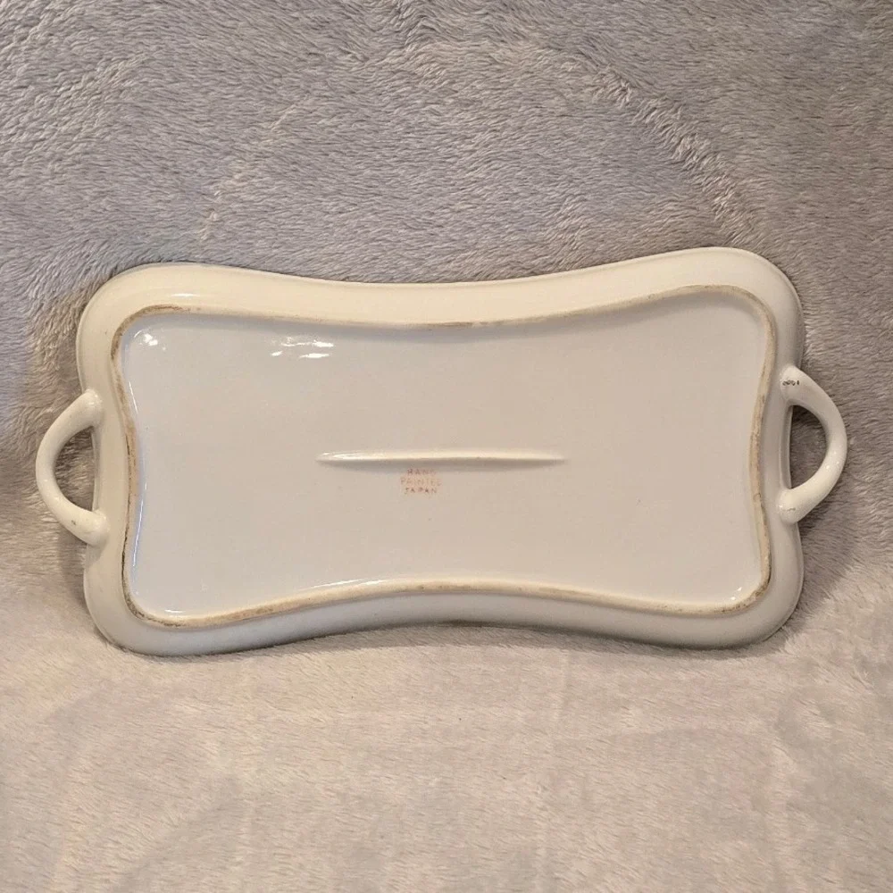 Vintage Porcelain Floral Vanity Tray Gold Trim Scalloped Rectangular Japan 10